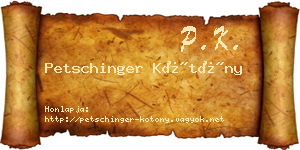 Petschinger Kötöny névjegykártya